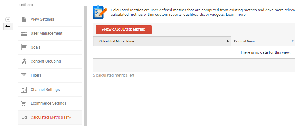 Calculated metric at view level